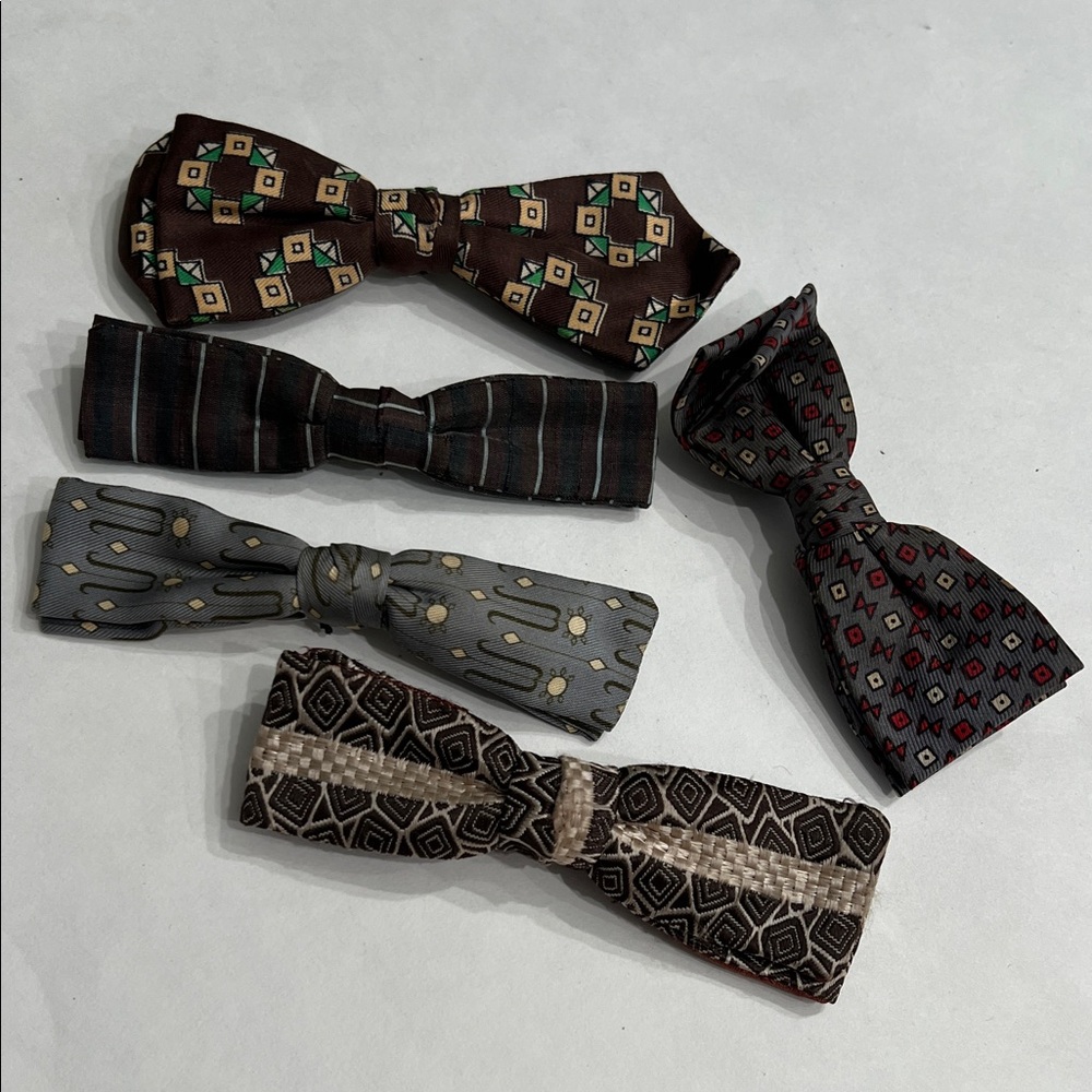Vintage Narrow Skinny Bow Ties Collection of 5 - Brown, Grays and Black #2